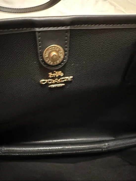 Coach Brown Signature Canvas Tote with Black Leather Straps - Picture 4 of 5